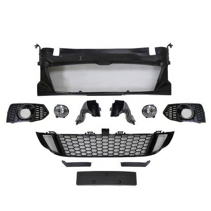 BMW F22 F23 M Sport style front bumper cover with fog lights, made by K2 Industries, showcasing the sleek design and fog light details.