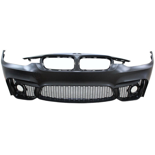BMW F30 3 Series M3 front bumper with fog cover by K2 Industries, compatible with 2012-2018 models, showing bumper and fog cover details.