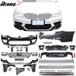 BMW G30 M5 style front and rear bumpers, side skirts, and fenders by K2 Industries, shown with black and blue accents.