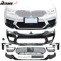 BMW G30 sedan M5 style front bumper by K2 Industries with lip and fog light covers, featuring a sleek design and integrated grille.