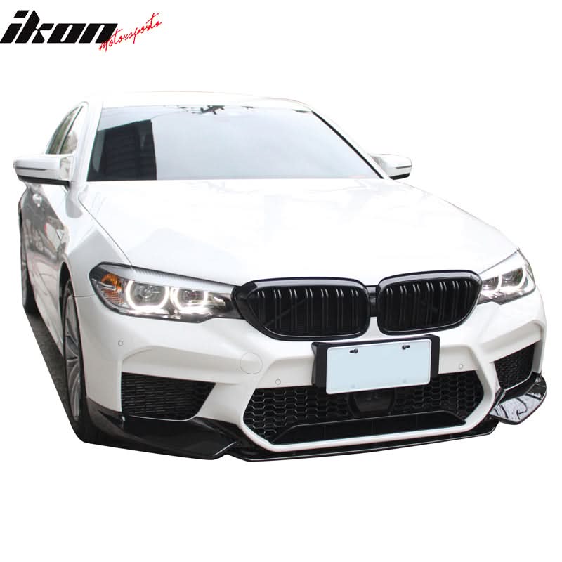 BMW G30 2017-2020 M5 style front and rear bumpers with side skirts, made of PP, by K2 Industries, shown on vehicle.