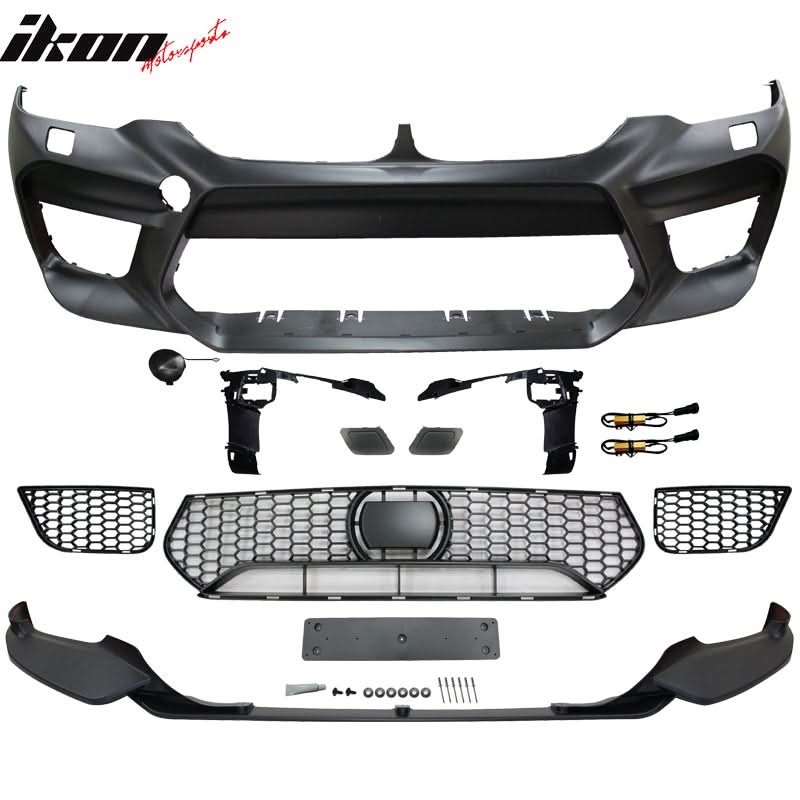 BMW G30 sedan M5 style front bumper by K2 Industries with lip and fog cover, featuring a sleek design and detailed finish.