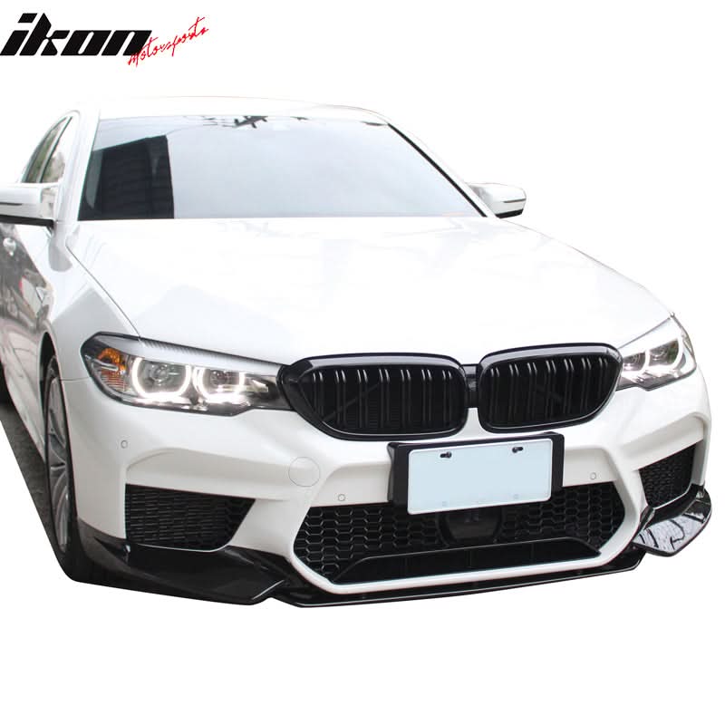 BMW G30 sedan M5 style front bumper by K2 Industries with lip and fog cover, featuring a sleek, sporty design.