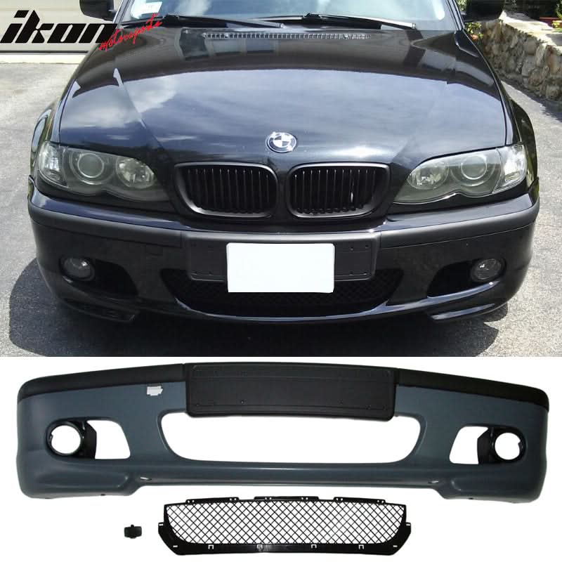 K2 Industries BMW E46 M Tech Msport front bumper with fog lights, made of PP, fits 99-05 BMW E46 M Series.