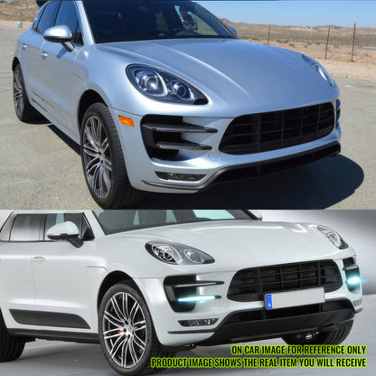 K2 Industries front bumper for 2014-2018 Porsche Macan Turbo, PP material, showing the bumper's detailed design and fitment.