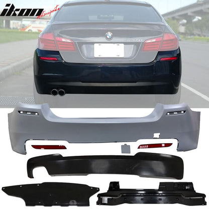 BMW F10 front and rear bumpers by K2 Industries with single outlet, featuring a sleek design and a border detail.