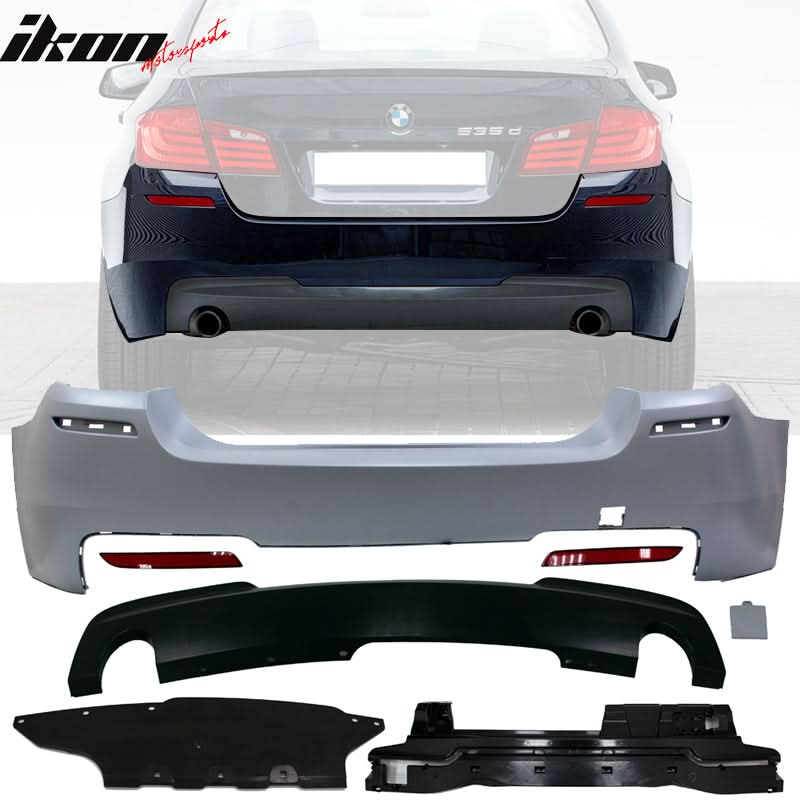 BMW F10 LCI Mtech front and rear bumpers by K2 Industries with twin outlet design, shown with a clean, detailed view.