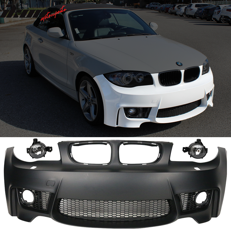 K2 Industries BMW 1 Series E82 1M front bumper with fog lights, no PDC, black plastic, for models 2007-2013, sleek design
