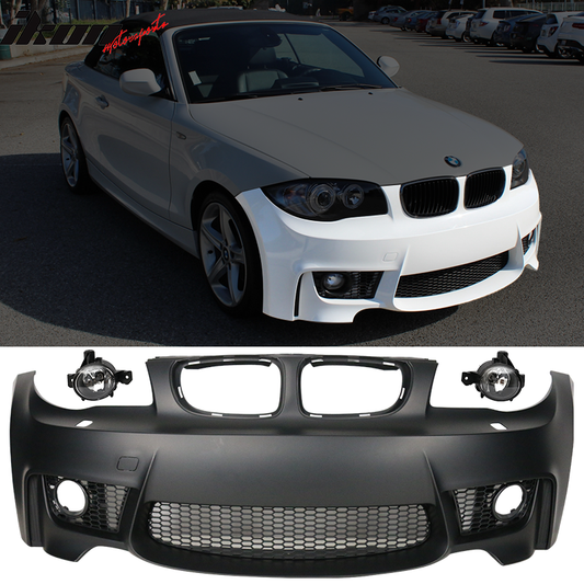 K2 Industries BMW 1 Series E82 1M front bumper with fog lights, no PDC, black plastic, for models 2007-2013, sleek design