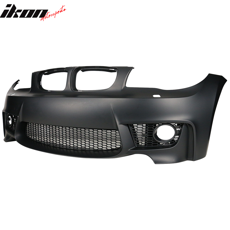 2007-2013 BMW 1 Series E82 1M front bumper with fog lights, no PDC, black plastic, K2 Industries replacement part