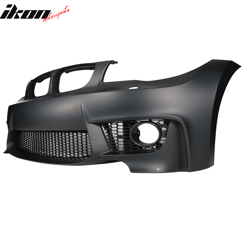 K2 Industries front bumper for BMW 1 Series E82 1M (2007-2013) with fog lights, no parking sensors, PP material.