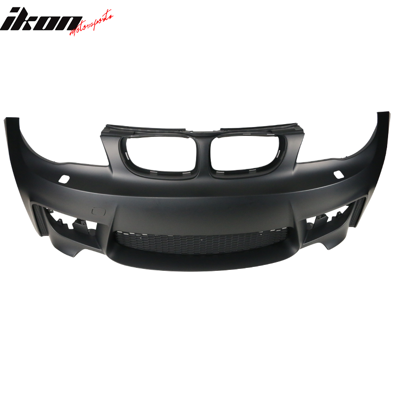 K2 Industries front bumper for BMW 1 Series E82 1M (2007-2013) with fog lights, no PDC, black plastic.