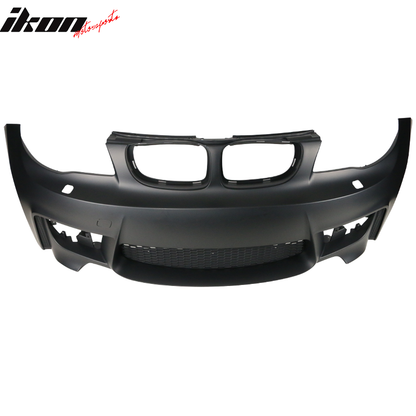 K2 Industries front bumper for BMW 1 Series E82 1M (2007-2013) with fog lights, no PDC, black plastic.