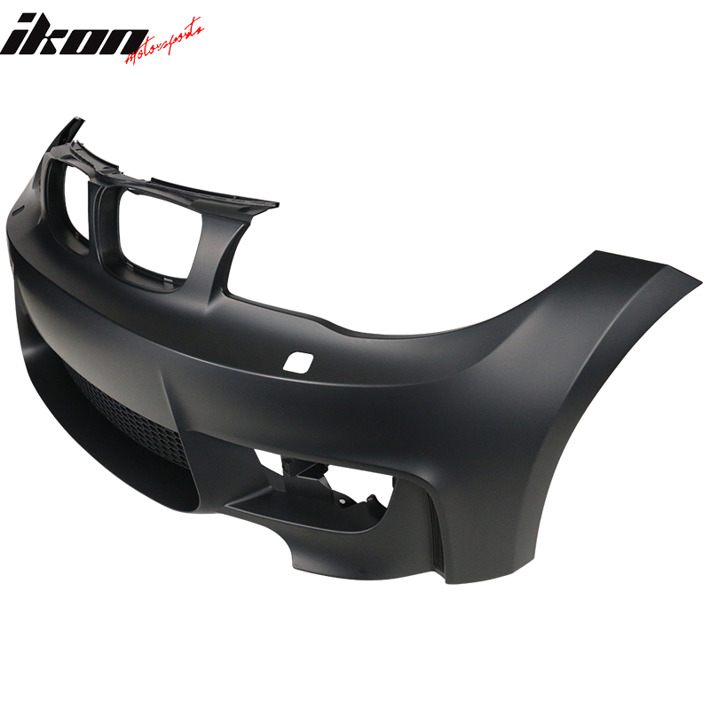 K2 Industries front bumper for BMW 1 Series E82 1M (2007-2013) with fog lights, no PDC, in black polypropylene.
