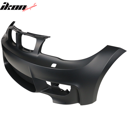 K2 Industries front bumper for BMW 1 Series E82 1M (2007-2013) with fog lights, no PDC, in black polypropylene.