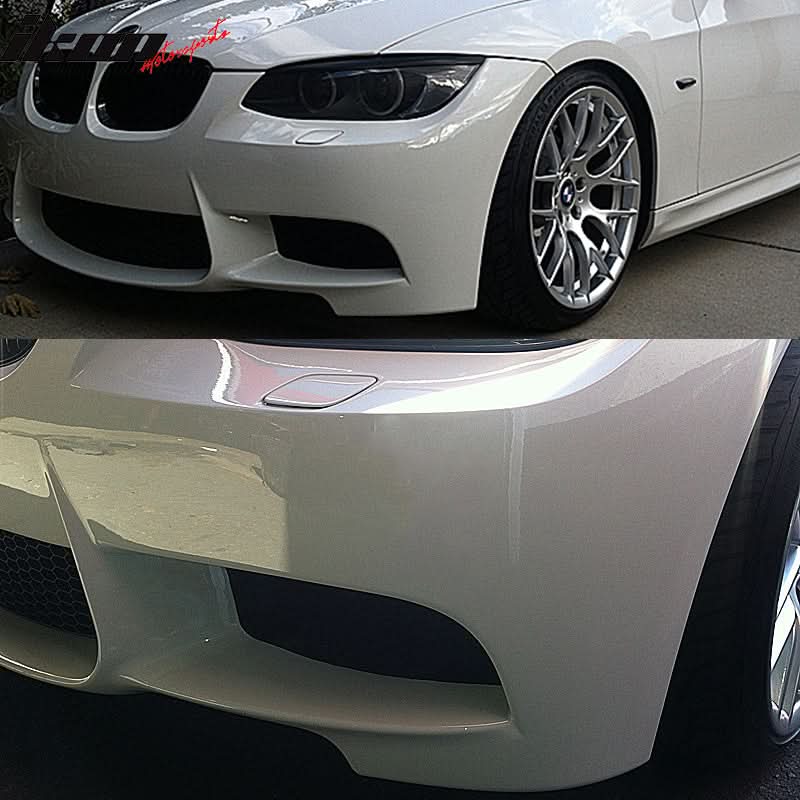 BMW E92 E93 M3 style front bumper with air duct and H front lip for 2007-2010 models, by K2 Industries, shown from the front angle.