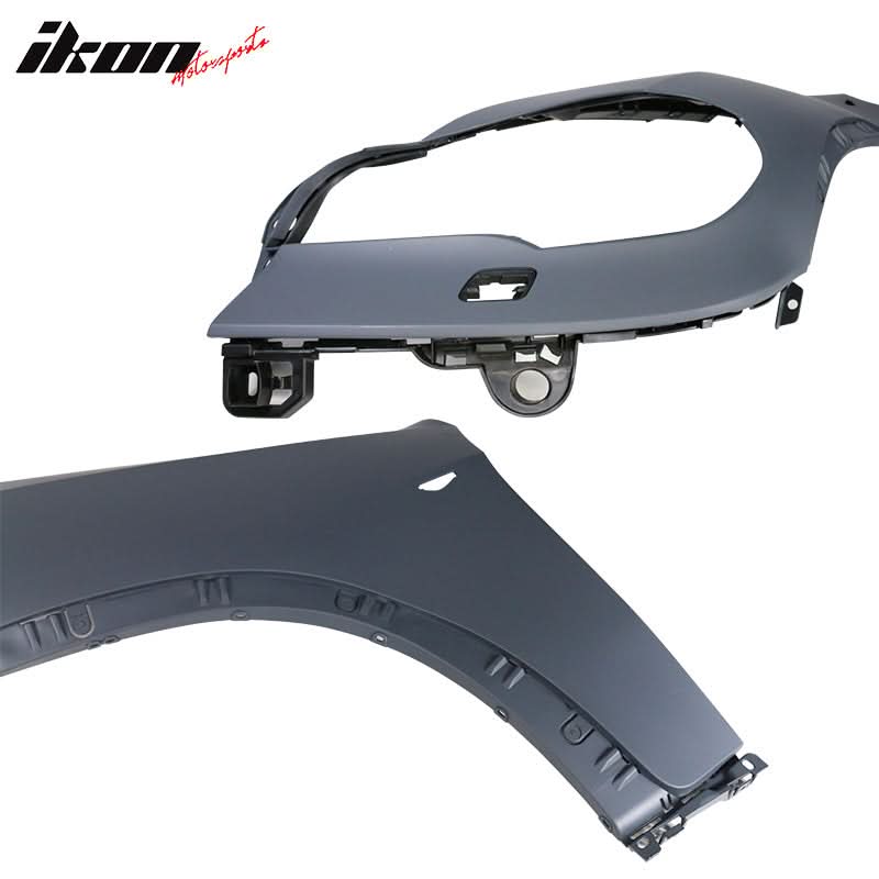 BMW E70 X5 2007-2010 pre-LCI front fender with washer hole, durable PP fender flare by K2 Industries, shown with wheel and vehicle body