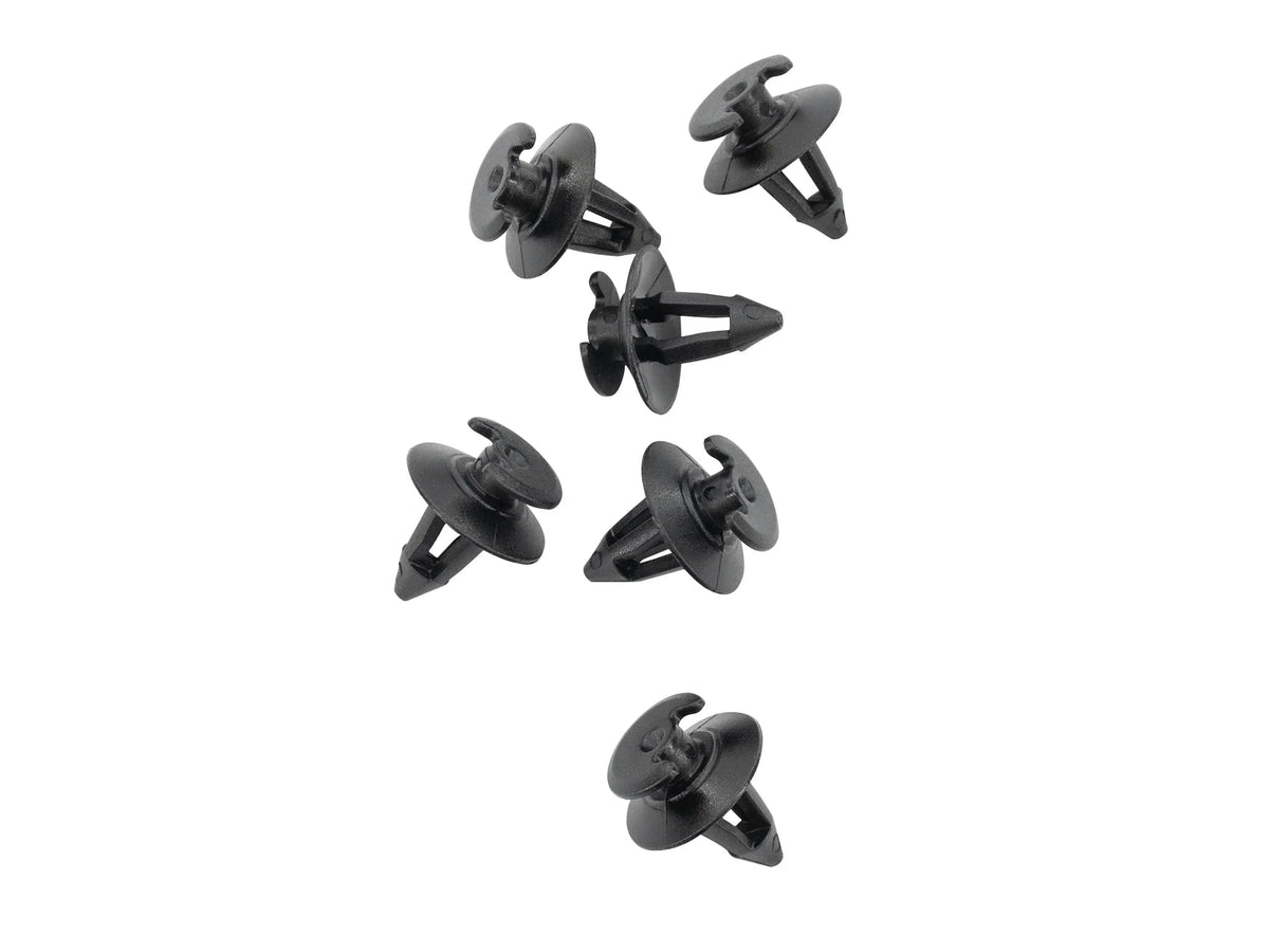Six GoWesty hidden head panel clips for Vanagon, durable hardware fasteners for secure panel mounting.