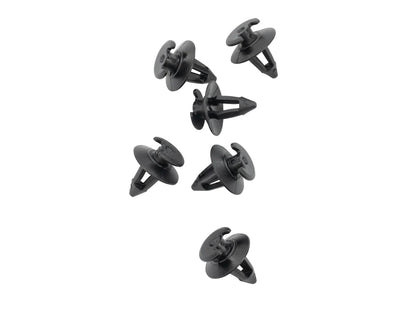 Six GoWesty hidden head panel clips for Vanagon, durable hardware fasteners for secure panel mounting.