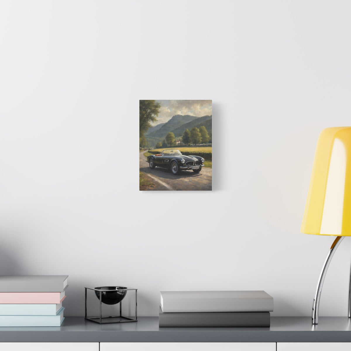 Vintage 1957 BMW 507 Roadster Canvas Wall Art | Countryside Mountain Road Canvas Print | Impressionist Classic European Sports Car Art for Living Room & Office