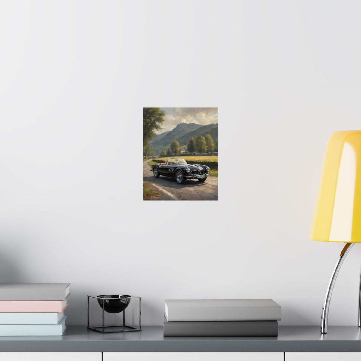 Vintage 1957 BMW 507 Roadster Poster | Countryside Mountain Road Wall Art | Impressionist European Classic Sports Car Fine Art Paper Print