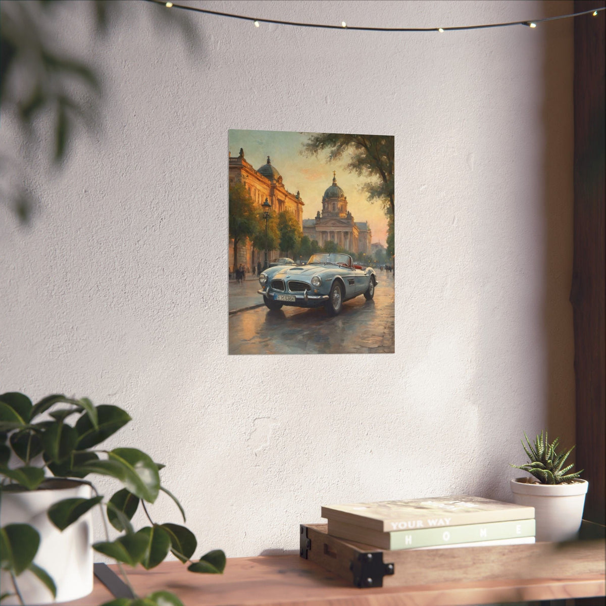 Vintage 1957 BMW 507 Roadster Poster | European City Boulevard Sunset Wall Art | Impressionist European Classic Sports Car Fine Art Paper Print