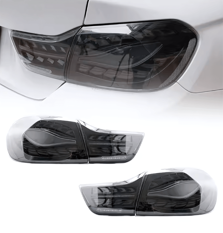 BMW 4 Series F32 F36 F82 F33 F83 black LED tail lights with double dragon scale design by K2 Industries, for 2013-2018 models.
