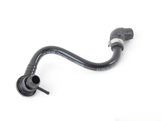Genuine OEM Audi VW vacuum pipe and check valve for engine, showing the black plastic tube and valve components.
