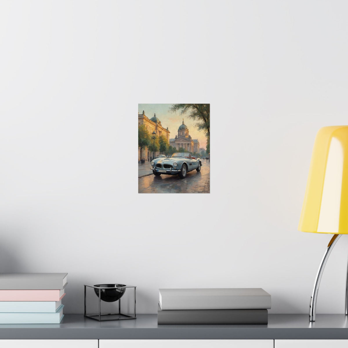 Vintage 1957 BMW 507 Roadster Poster | European City Boulevard Sunset Wall Art | Impressionist European Classic Sports Car Fine Art Paper Print