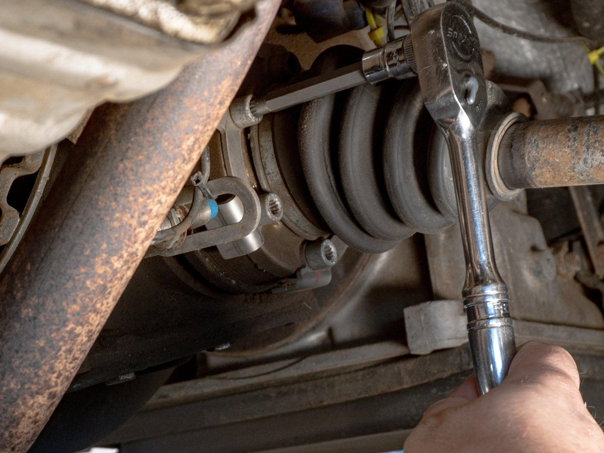 GoWesty CV joint bolt tool with 8mm drive socket, designed for easy removal and installation of CV joint bolts in automotive repairs.