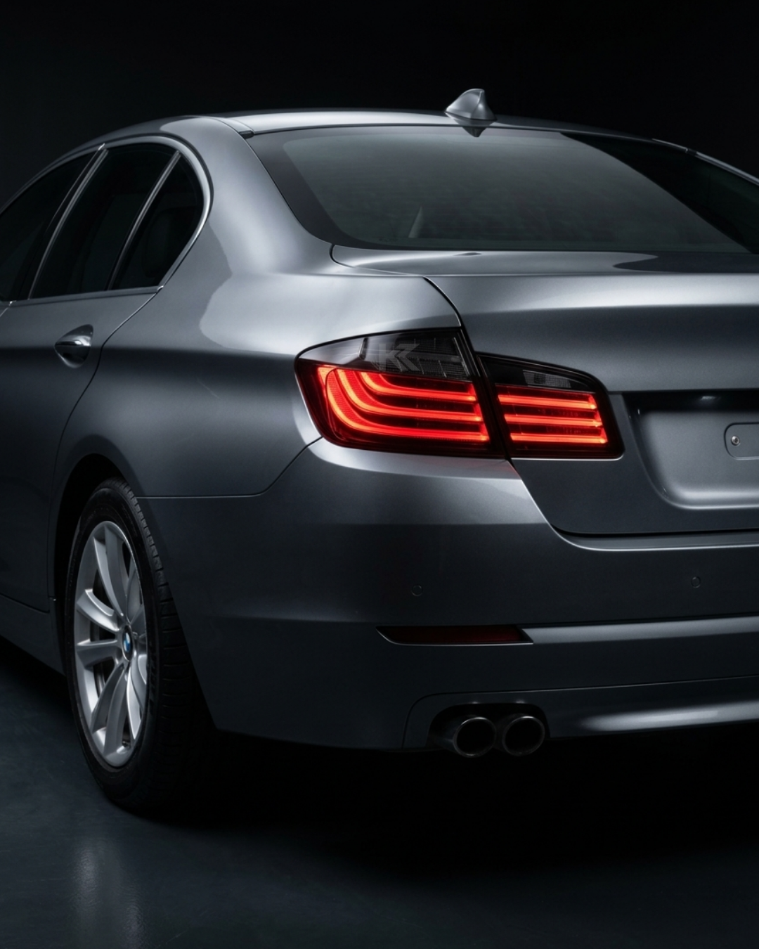 BMW 5 Series F10 BlackLine Style LED tail lights by K2 Industries, featuring sleek black housing and modern LED illumination.