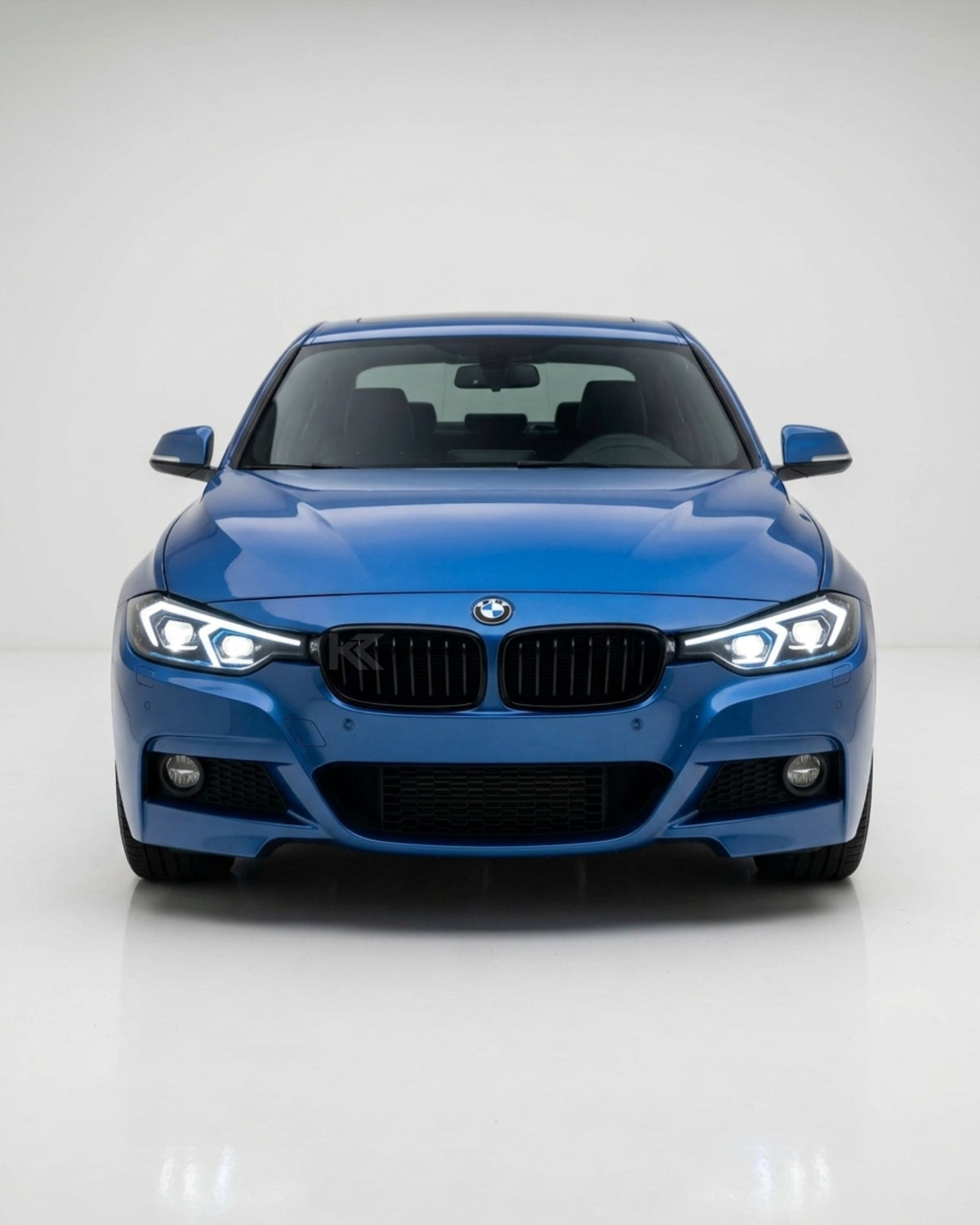 BMW 3-Series F30 F35 LED headlights by K2 Industries, showing sleek design and high-intensity Lazer V2 LED units installed.