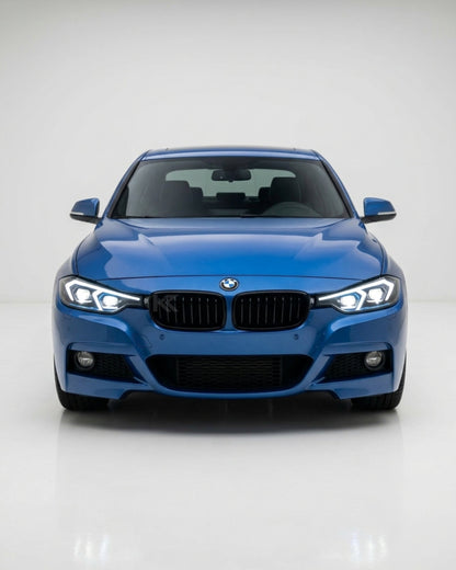 BMW 3-Series F30 F35 LED headlights by K2 Industries, showing sleek design and high-intensity Lazer V2 LED units installed.