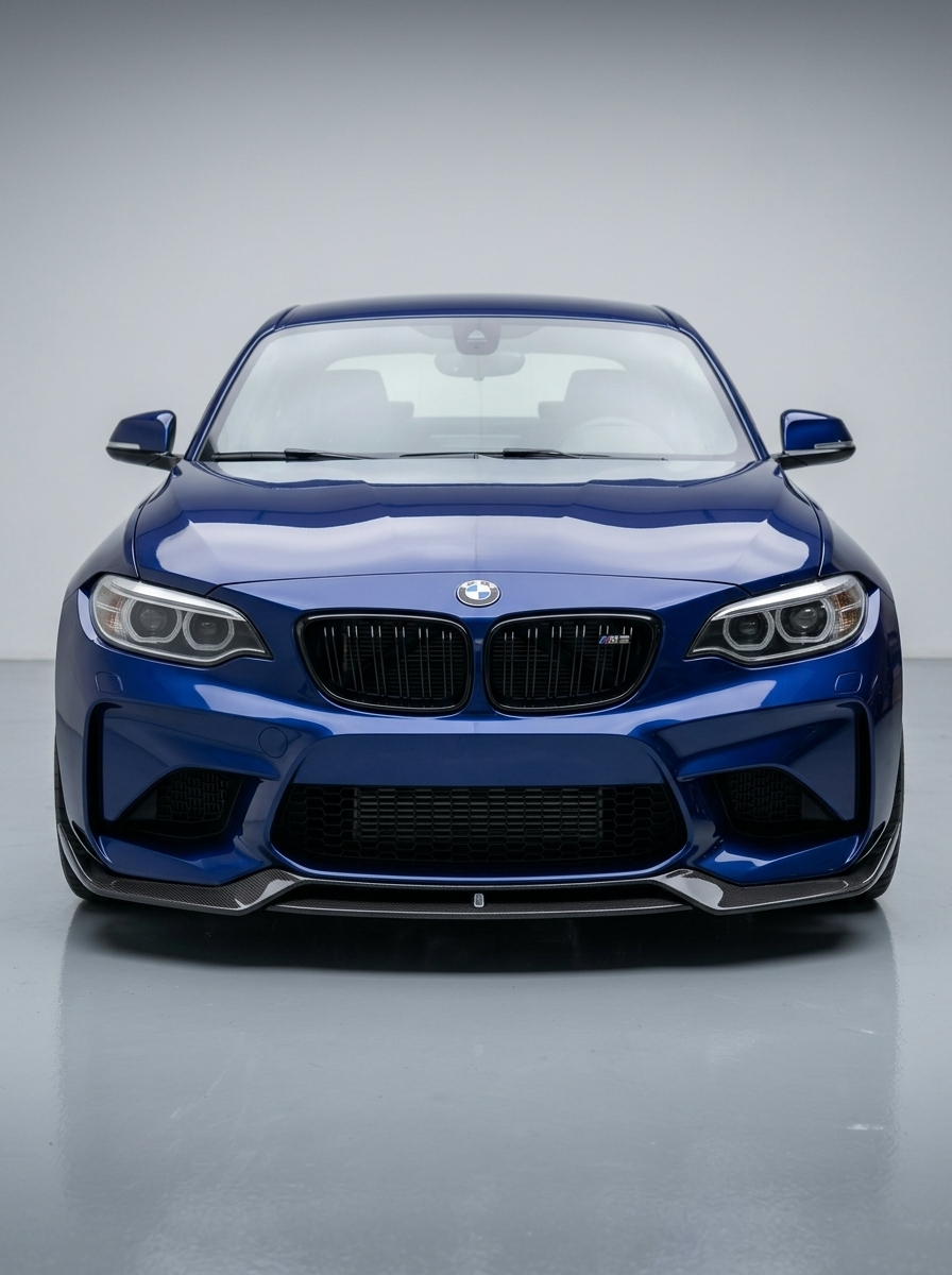 BMW 2 Series F87 M2 Carbon Fiber Front Lip by K2 Industries, showcasing sleek black carbon fiber design on the front bumper.