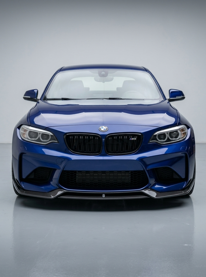 BMW 2 Series F87 M2 Carbon Fiber Front Lip by K2 Industries, showcasing sleek black carbon fiber design on the front bumper.