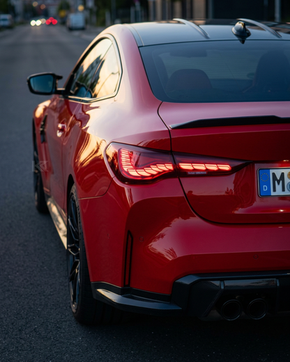 BMW 4-Series G22 G23 G82 M4 GTS OLED Style LED taillight by K2 Industries, featuring sleek red and clear lens design.