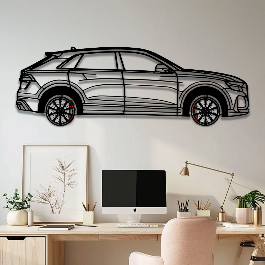 Audi Q8 Metal Car Wall Art with Rotating Wheels - Handmade Luxury SUV Silhouette Decor - Automotive Wall Art for Petrolheads - KAFMEKA095