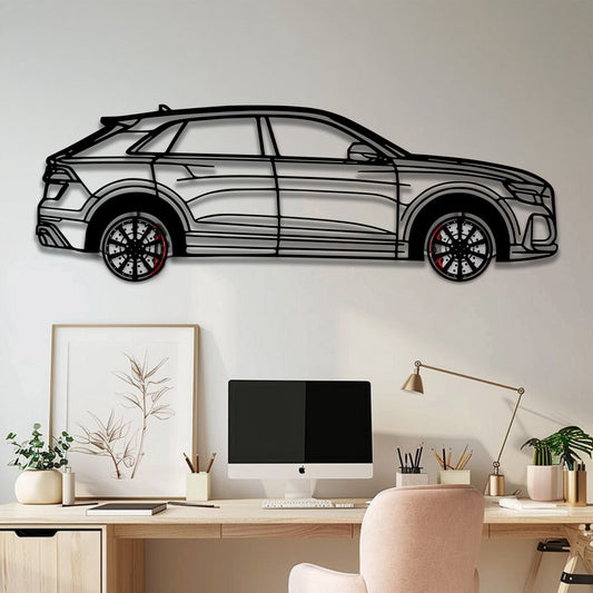 Audi Q8 Metal Car Wall Art with Rotating Wheels - Handmade Luxury SUV Silhouette Decor - Automotive Wall Art for Petrolheads - KAFMEKA095