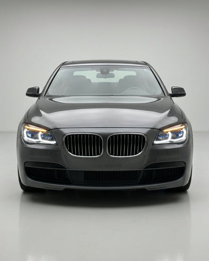 BMW 7 Series F02 G12 style LED headlight assembly with dual-color yellow and white DRL, for 2013-2015 models, by K2 Industries.
