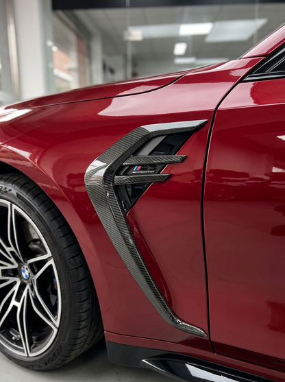 BMW 3/4 Series G80/G81/G82/G83 dry carbon fiber fender vents by K2 Industries, showcasing sleek automotive vent design.