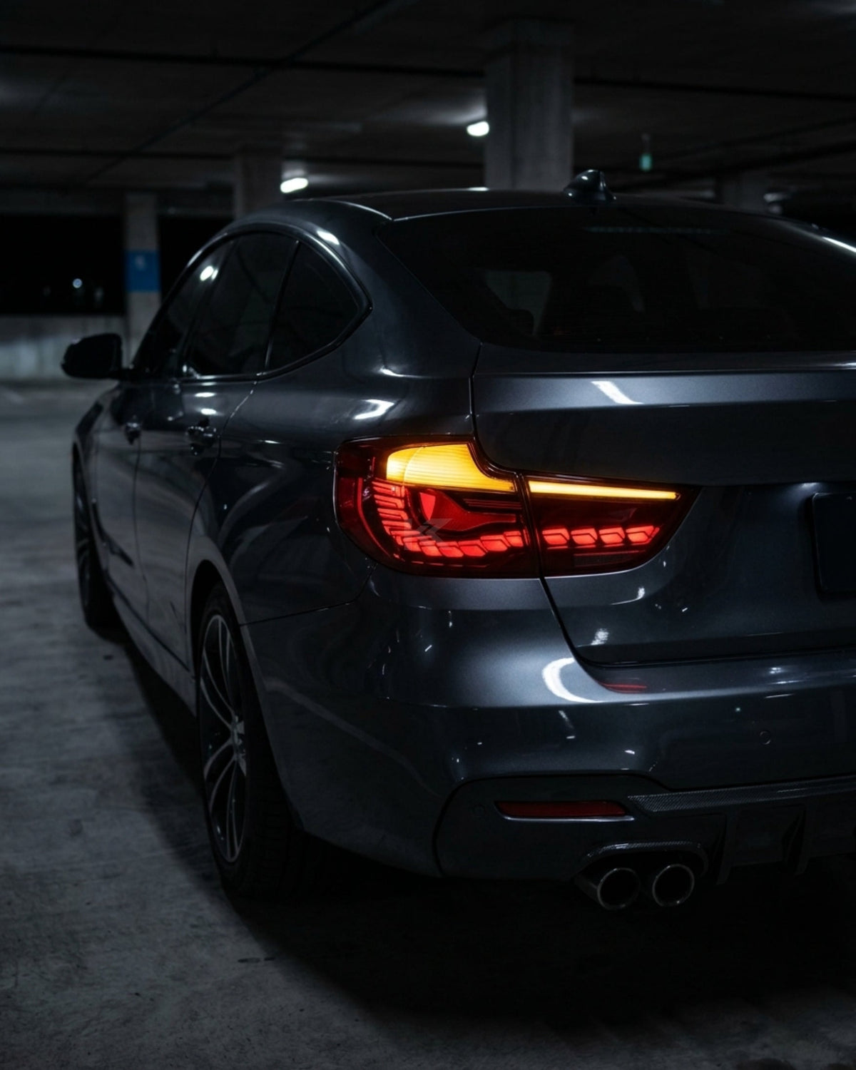 BMW 3-Series F34 Gran Turismo (GT) tail lights in red or smoke GTS OLED style, showing the detailed LED light design.
