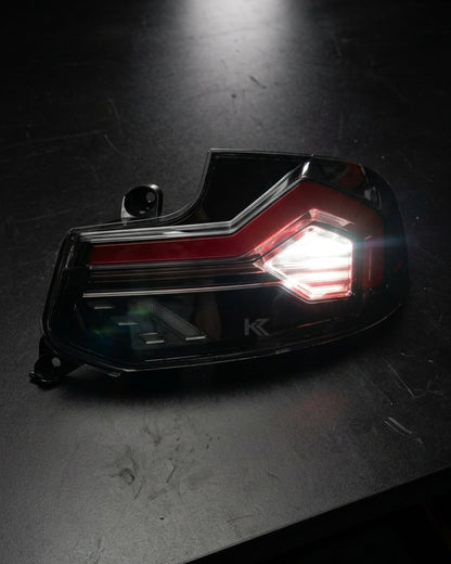 K2 Industries smoked LED tail lights for BMW 2-Series F22 F23 M2 F87 220i 225i F44, showing the sleek, smoked design.