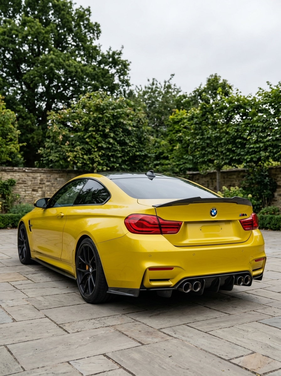 BMW 4 Series F82 M4 carbon fiber trunk spoiler by K2 Industries, featuring aerodynamic design and glossy finish.