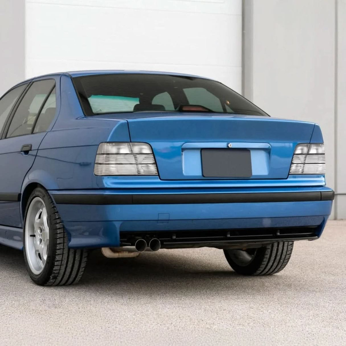 BMW 3 Series E36 tail lights with clear frosted lens, installed on a 1992-1998 model, by K2 Industries.
