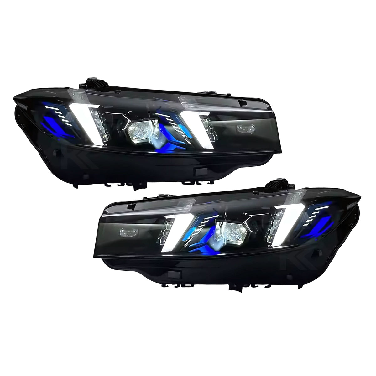 BMW 3 Series G20 G28 Snake Eye Style LED headlights by K2 Industries, featuring sequential lighting for pre-LCI and LCI models.