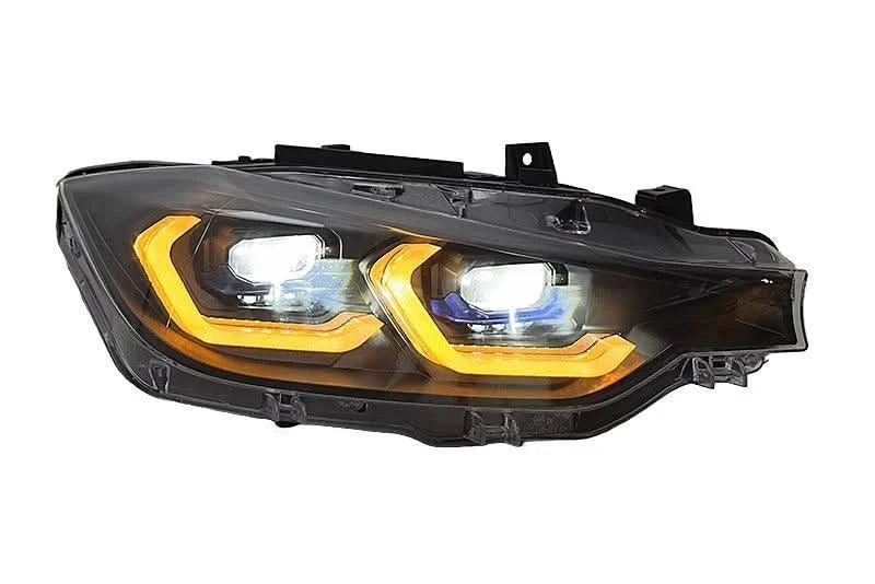 BMW 3 Series F30 F35 F31 laser modern style headlights by K2 Industries, showcasing sleek design and advanced lighting features.