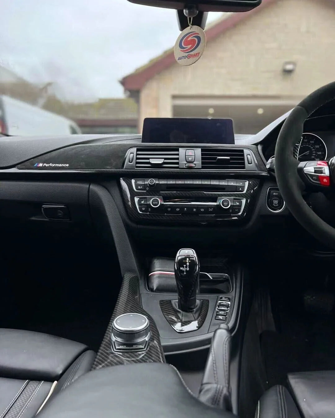 BMW F20 F22 F30 F32 F10 F07 F01 X3 X4 carbon fiber gear shift knob and panel cover trim by K2 Industries, interior upgrade.