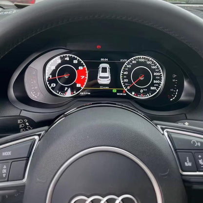 Audi A4 A5 Q5 S4 S5 B8 digital LCD instrument cluster by Carlinklife®, showing a sleek digital dashboard gauge display.