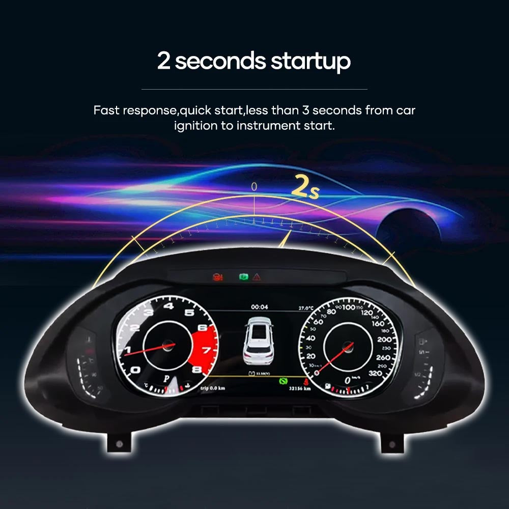 Audi A4 A5 Q5 S4 S5 B8 2010-2018 digital LCD dashboard instrument cluster by Carlinklife® showing the display and gauges.
