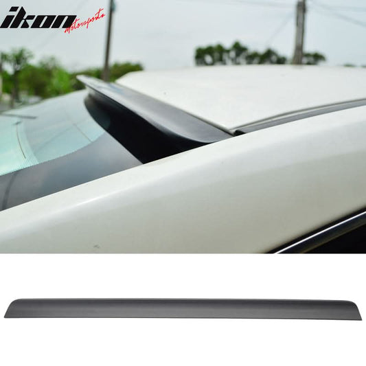 Black unpainted BRS style roof spoiler for BMW E90 3-Series 2006-2011 by K2 Industries, shown on vehicle roof.
